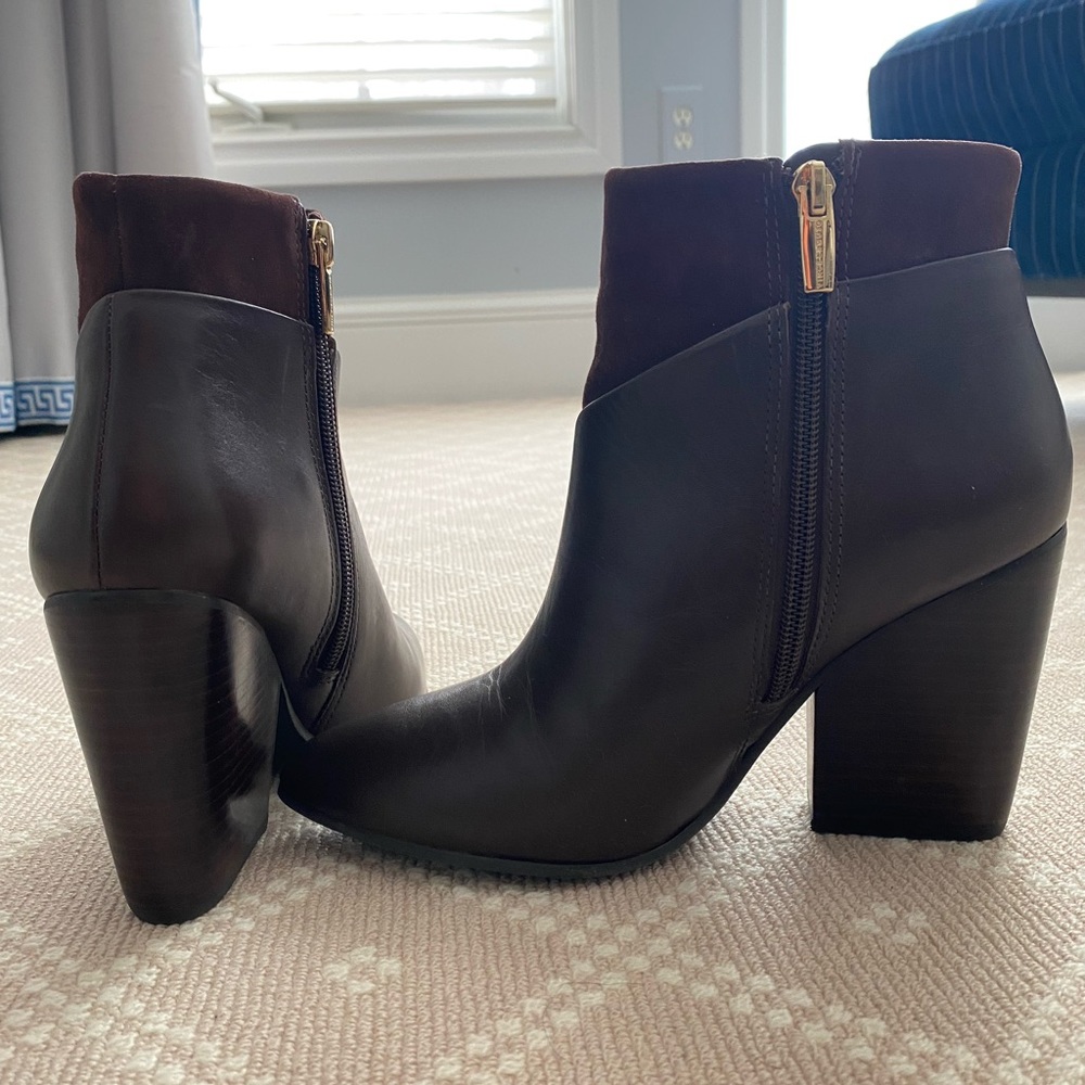 Vince Camuto Raylan Brown Leather and Suede Booties